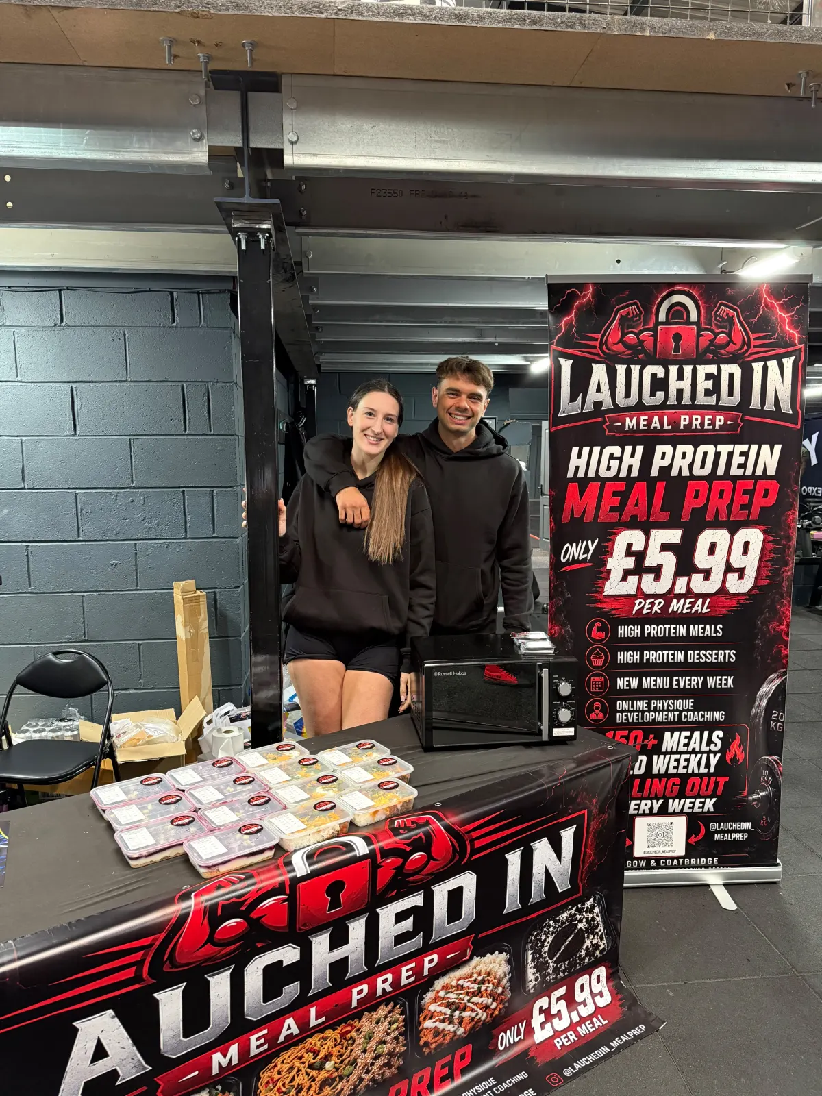 The stall set up in a gym